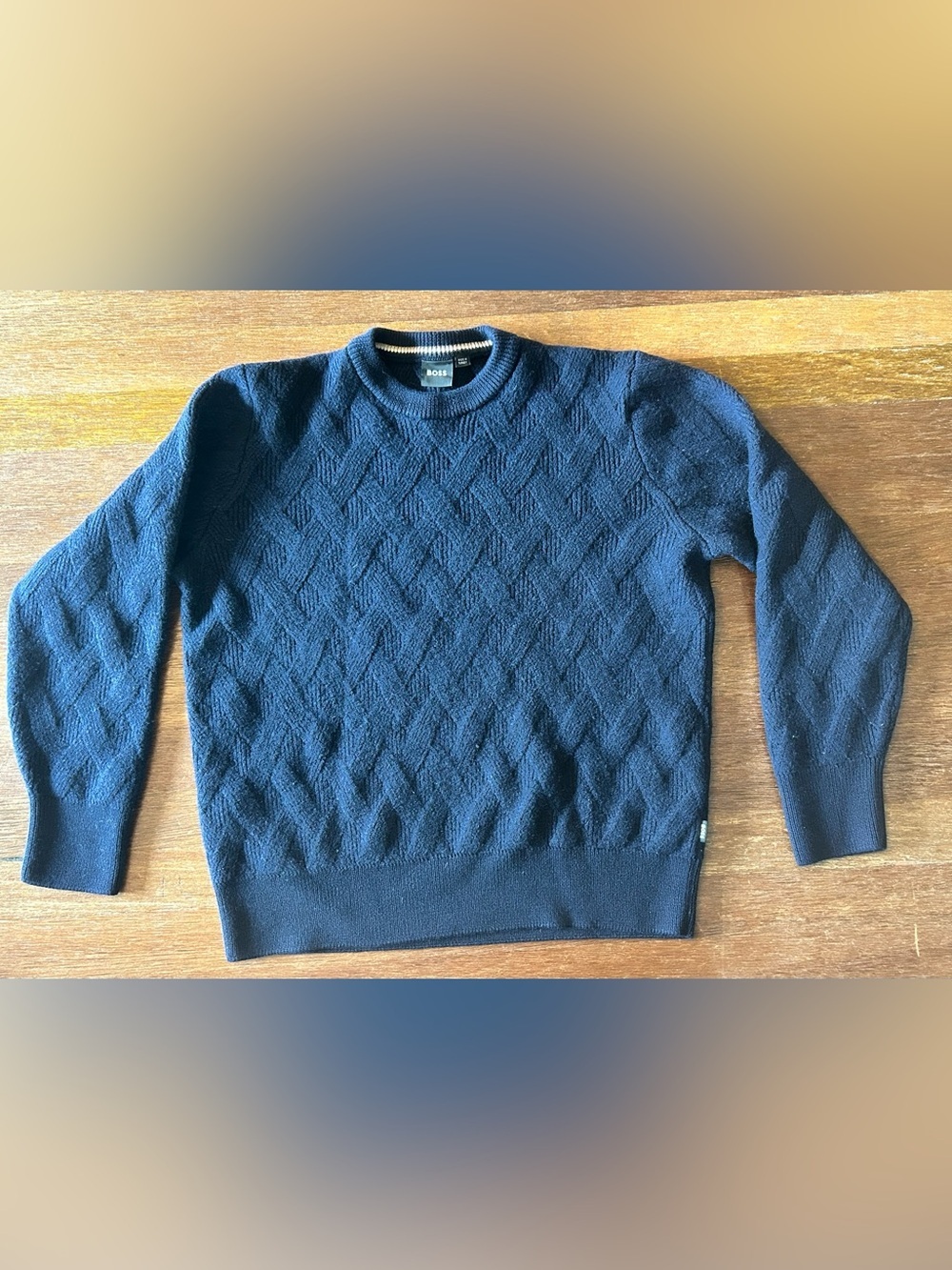 BOSS Men’s Small Navy Textured Knit Crewneck Sweater